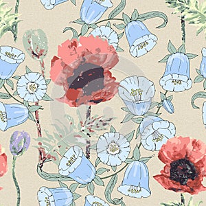 Decorative flowers poppy and bluebell for design.