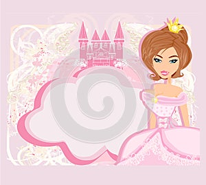 Decorative frame with beautiful princess and pink castle