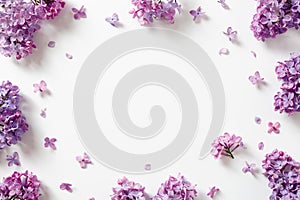 Decorative frame of beautiful purple lilac flowers