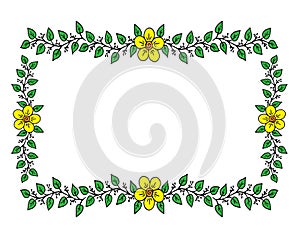 Decorative frame composition with, flowers, ornate elements in doodle style
