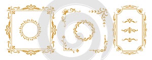 Decorative frame elements. Vintage floral ornamental borders and dividers for greeting and invitation cards. Vector