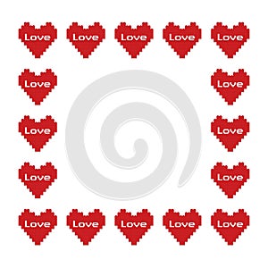 Decorative frame made of red hearts made of blocks on white background vector illustration