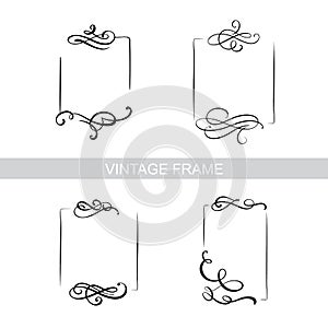 Decorative frame set with old filigree swirls for menu book. Vector ornamental elegant floral vintage borders. Wedding