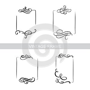 Decorative frame set with old filigree swirls for menu book. Vector ornamental elegant floral vintage borders. Wedding photo