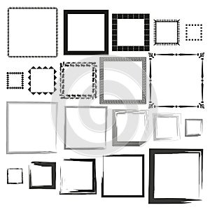 Decorative frame set vector. Various square frame styles. Black and white designs. Simple and ornate borders.