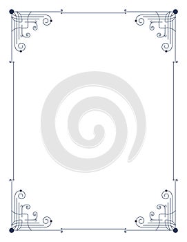 Decorative frame with swirls corners. Elegance border. Simple contour for wedding, greeting banner design. Isolated