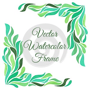 Decorative frame with watercolor green foliage. Artistic texture