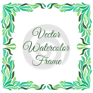 Decorative frame with watercolor green foliage isolated on a white background.
