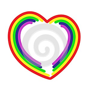 Decorative frame for web cards. Rainbow concept in shape of hand drawn heart. Vector