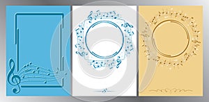 Decorative frames with music notes on vertical backgrounds - vector flyers