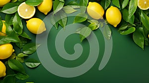 Decorative fresh lemons on green with copyspace