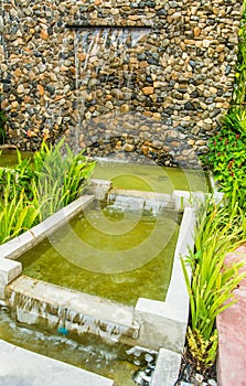 Decorative garden waterfall.