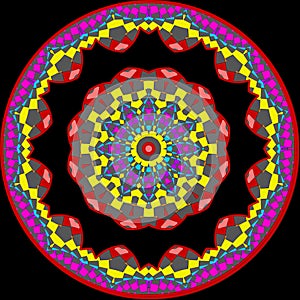 Decorative geometric Mandala with a hearts in a purple colors