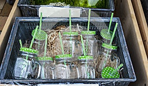 Decorative glass jars with a lid on sale, a jar with an iron lid in a drawer