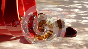 Decorative Glass Valentine\'s Hearts Spilling From Red Bucket