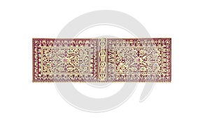 Decorative gold flower frame on red wall solated on white background , clipping path