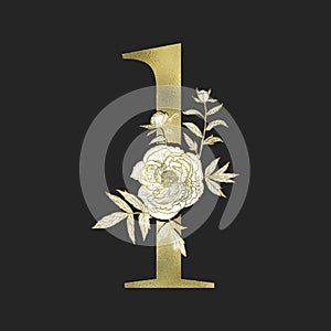 Decorative gold numeral on the black background. Vector.