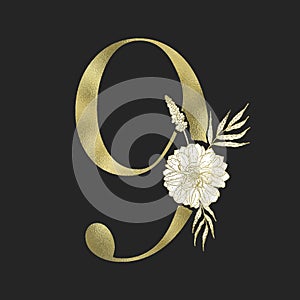Decorative gold numeral on the black background. Vector.