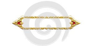 Decorative gold yellow red border of picture frame in rectangle shape patterns isolated on white background , clipping path