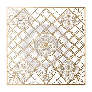 Golden Floral Geometric Lattice Pattern with Mandala Detail image photo