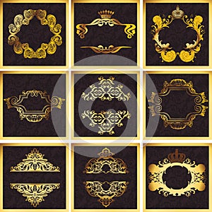 Decorative Golden Vector Ornate Quad Frames