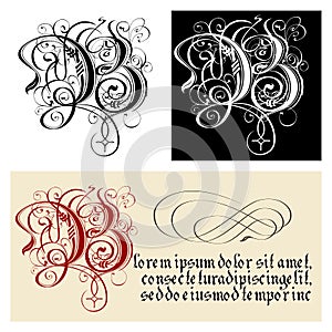Decorative Gothic Letter B. Uncial Fraktur calligraphy. photo