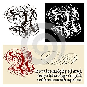 Decorative Gothic Letter U. Uncial Fraktur calligraphy. photo