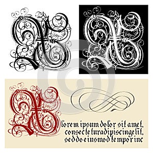 Decorative Gothic Letter X. Uncial Fraktur calligraphy. photo