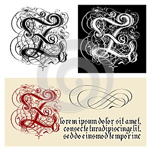 Decorative Gothic Letter Z. Uncial Fraktur calligraphy. photo