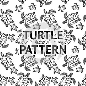 Decorative graphic vector seamless pattern with turtle with vintage outline style.Isolated vector illustration. Planet