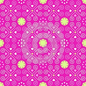 Decorative Green Pink Love Line Dot Ornament Seamless Pattern | Orl Series