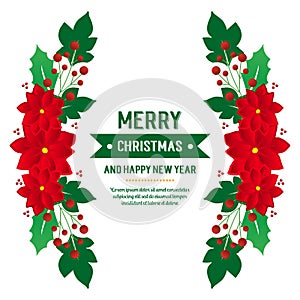 Decorative of greeting card merry christmas and happy new year, with vintage design red flower frame border. Vector