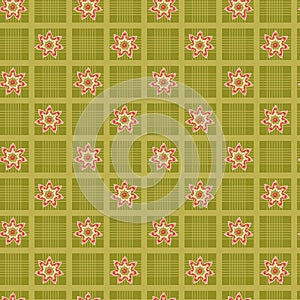 Decorative Grid Floral Seamless Pattern