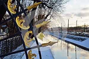 Decorative grille of the Summer garden and Swan groove. Russia, St Petersburg