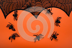 Decorative Halloween Spider Web on orange background