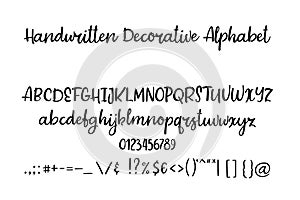 Decorative hand drawn alphabet. Handwritten brush font. Modern calligraphy ABC.