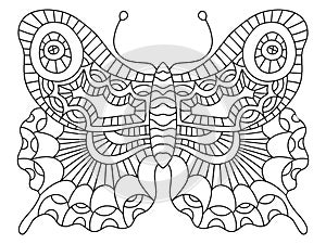 Decorative hand-drawn butterfly colouring page vector illustration