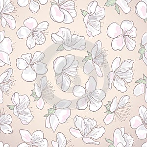 Decorative hand-drawn curly seamless floral background with flowers.