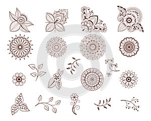 Decorative hand drawn element henna style collection. Floral set for your design