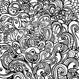 Decorative hand drawn floral black and white background