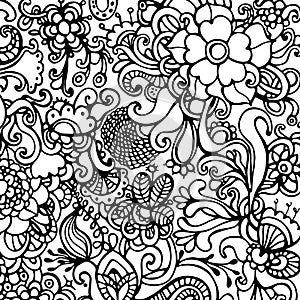 Decorative hand drawn floral black and white background