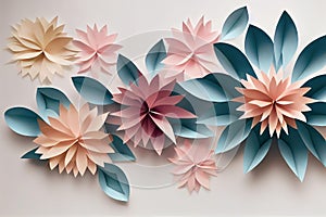 Decorative handmade origami flower bouquet for romantic greeting cover and bridal flyer congratulation. Paper cut