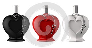 Decorative heart shaped bottles with metal thine chain and heart