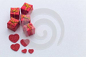 Decorative hearts and gift boxes with space for dedications for a loved one