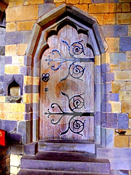Decorative hinges on old door