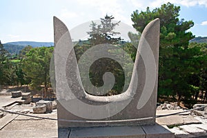 Decorative Horns near ruins of Knossos palace in Crete, Greece