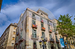 Decorative house on Rambla street in Barcelona, Spain