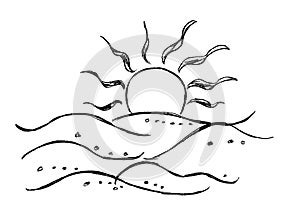decorative image of the sun and sea waves