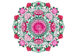 Decorative image of symmetric ornament with rose flowers in the form of a mandala