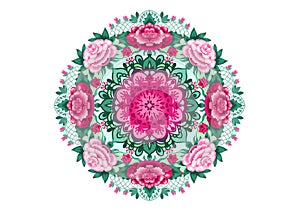 Decorative image of symmetric ornament with rose flowers in the form of a mandala
